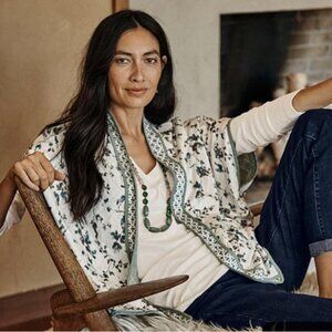 J. Jill Ruana Floral Trellis Vest Poncho One Size Cottage Boho Coastal Grandma